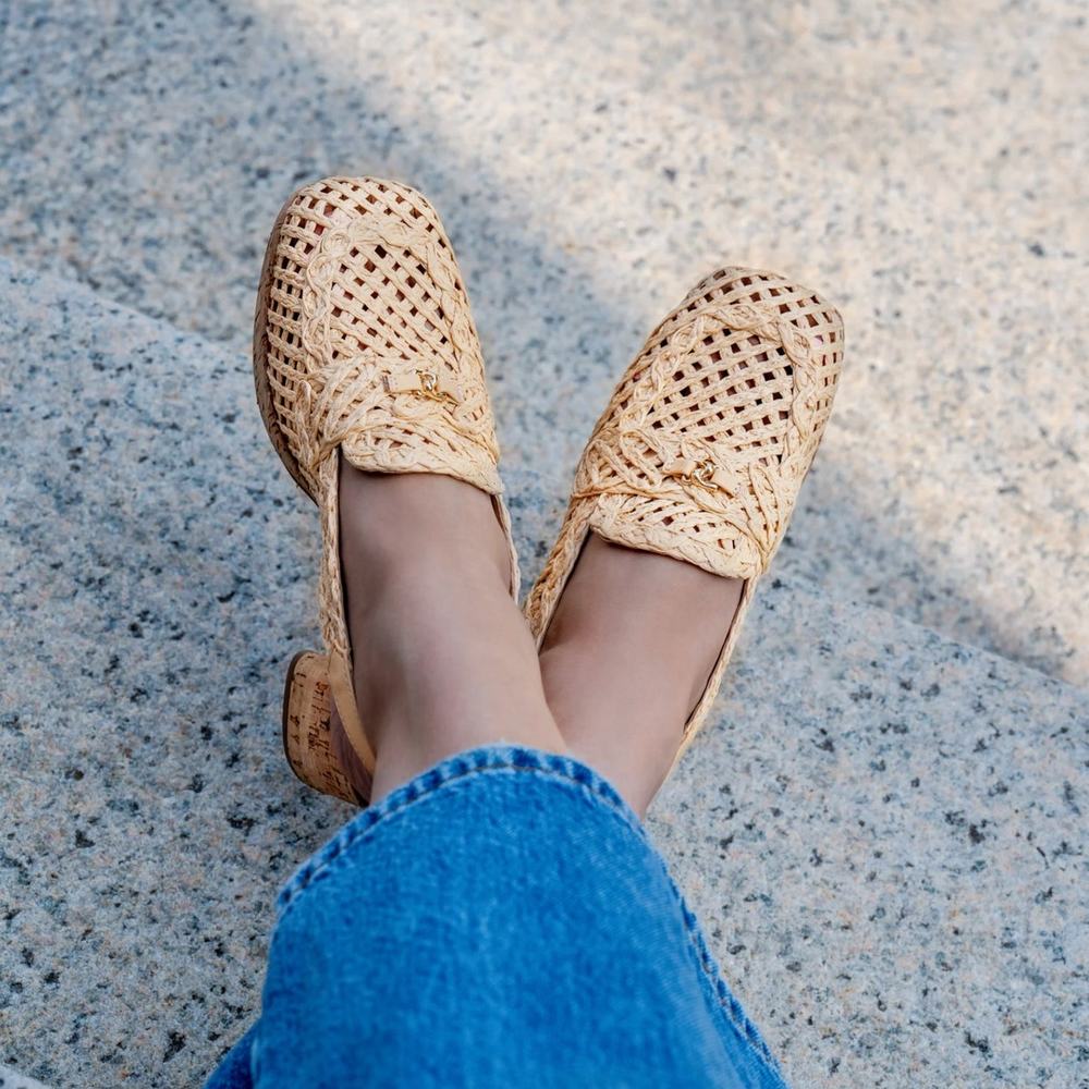 NWOB 💥SALE💥AEROSOLES Santiago Raffia Platform Slingback Loafer Natural Sz 8